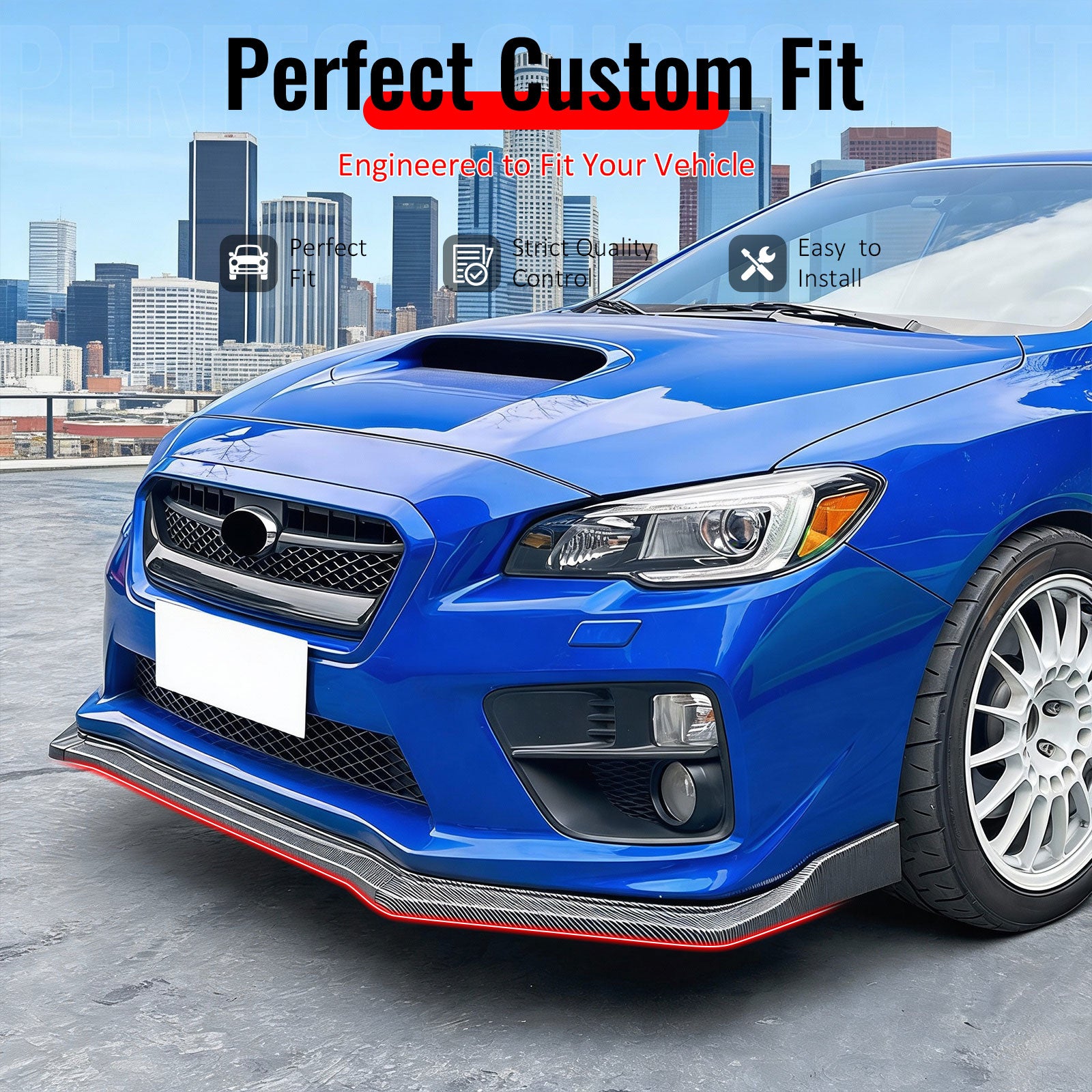 IKON MOTORSPORTS Front Bumper Lip, Compatible with 2015-2021 Subaru WRX & WRX STI, CS2 Style Carbon Fiber Print PP Injection Added-on Air Dam Chin Spoiler Protector Splitter 3PCS