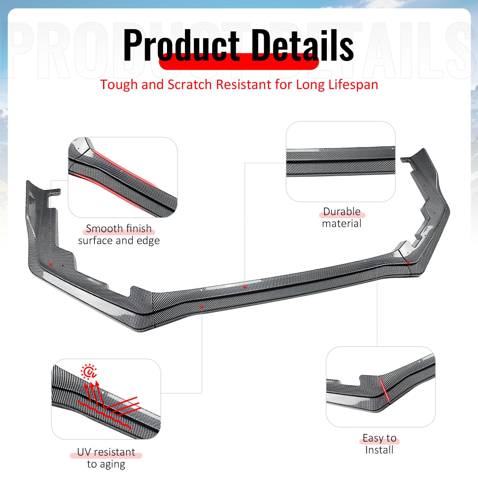 For 15-21 Subaru WRX STI CS2 Front Bumper Lip Chin Spoiler PP Carbon Fiber Print
