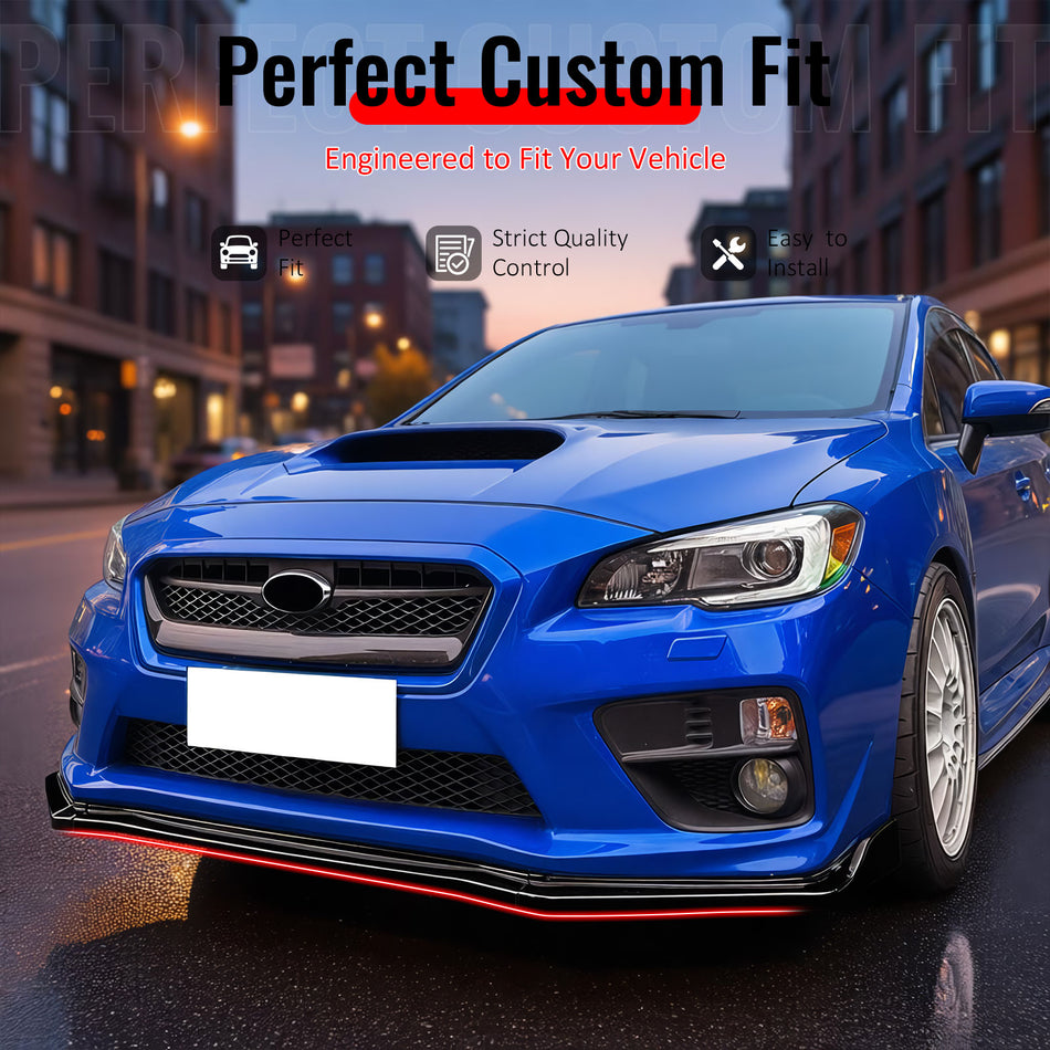 IKON MOTORSPORTS Front Bumper Lip, Compatible with 2015-2021 Subaru WRX & WRX STI, CS2 Style Gloss Black PP Injection Added-on Air Dam Chin Spoiler Protector Splitter 3PCS