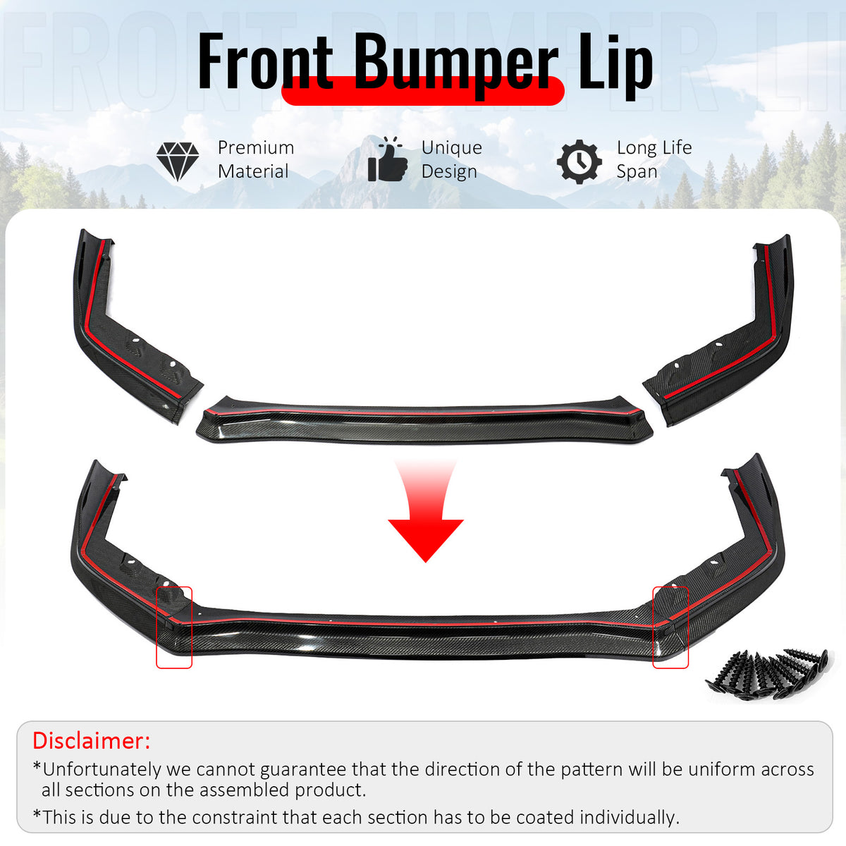 3-Piece Carbon Style Front Bumper Splitter Spoiler Lip – Universal Fit By DTM