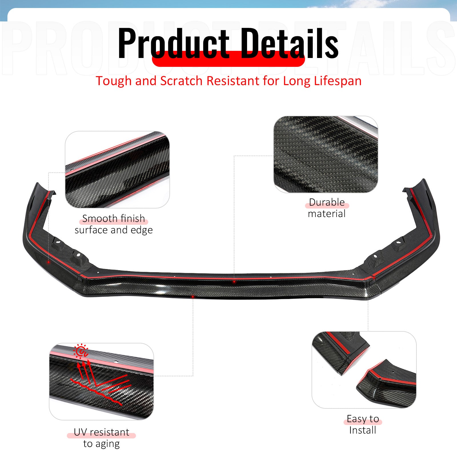 For 15-21 Subaru WRX STI CS Style Real Carbon Fiber Front Bumper Lip Spoiler 3PC
