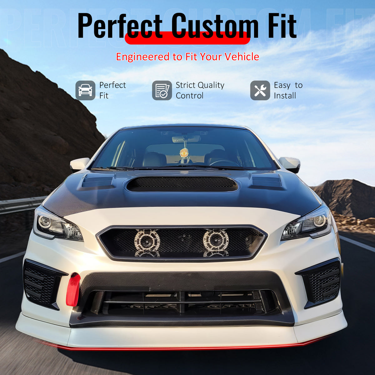 IKON MOTORSPORTS Front Bumper Lip, Compatible with 2015-2021 Subaru WRX & WRX STI, OI Style Wet Carbon Fiber Air Dam Chin Spoiler Protector Splitter 3PCS