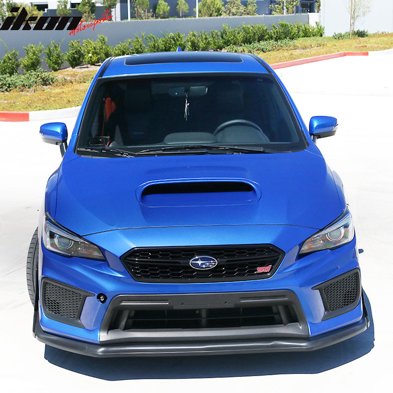 IKON MOTORSPORTS, Front Bumper Lip & Splitter Winglets Compatible With 2015-2021 Subaru WRX & WRX STI, CS Style Front Chin Winglets Canard Pair PU Poly Urethane Unpainted Black, 2016 2017
