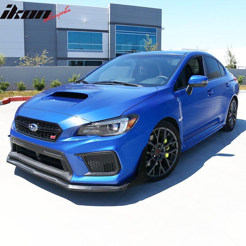IKON MOTORSPORTS, Front Lip Splitter Winglets Compatible With 2015-2021 Subaru WRX & STI, CS Style Front Bumper Chin Winglets Canard Pair PU Poly Urethane Unpainted Black, 2016 2017