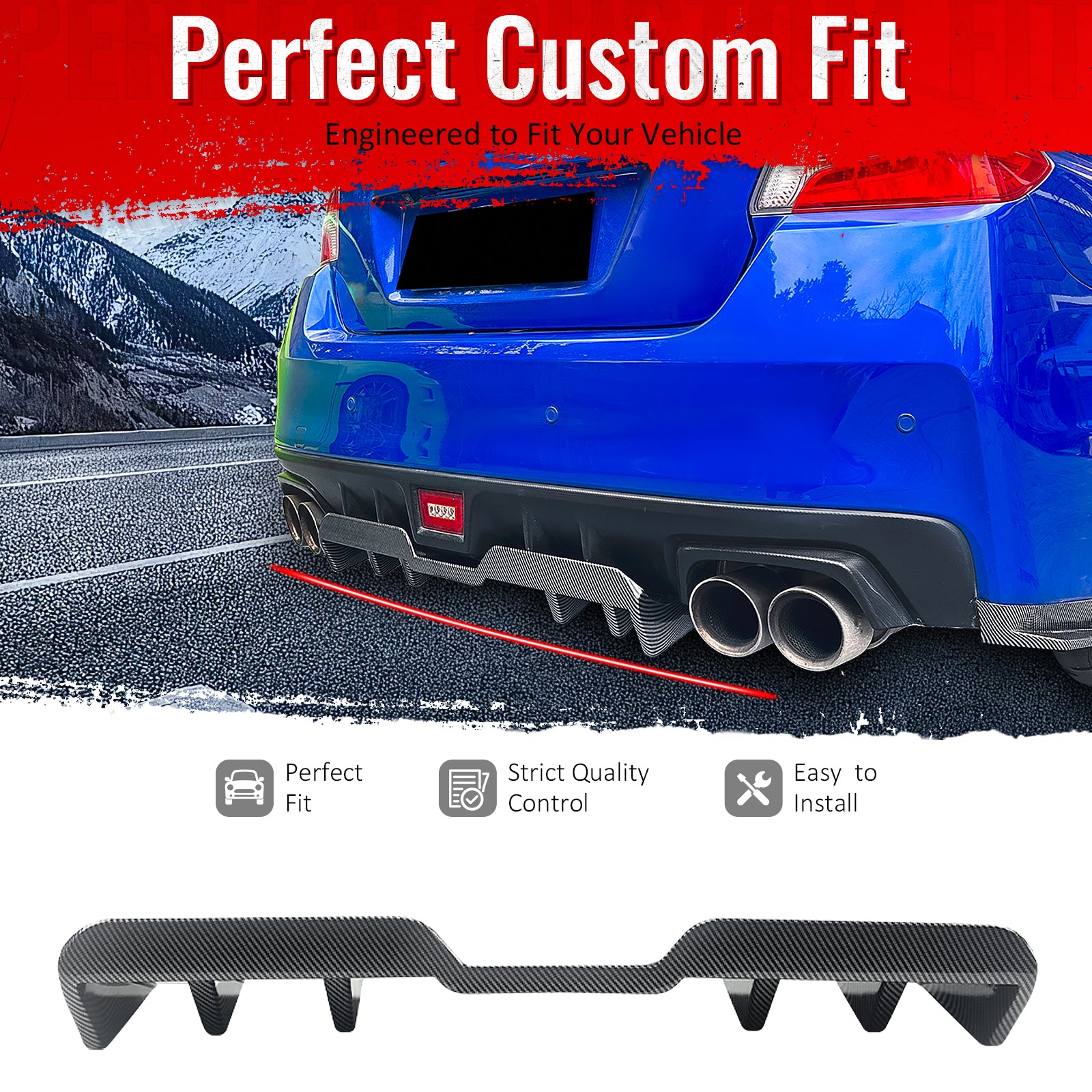 IKON MOTORSPORTS Rear Bumper Lip, Compatible with 2015-2021 Subaru WRX & WRX STI, HT Style Carbon Fiber Print ABS Shark Fin Rear Lower Spoiler Air Dam Chin Valance Splitter 1PC
