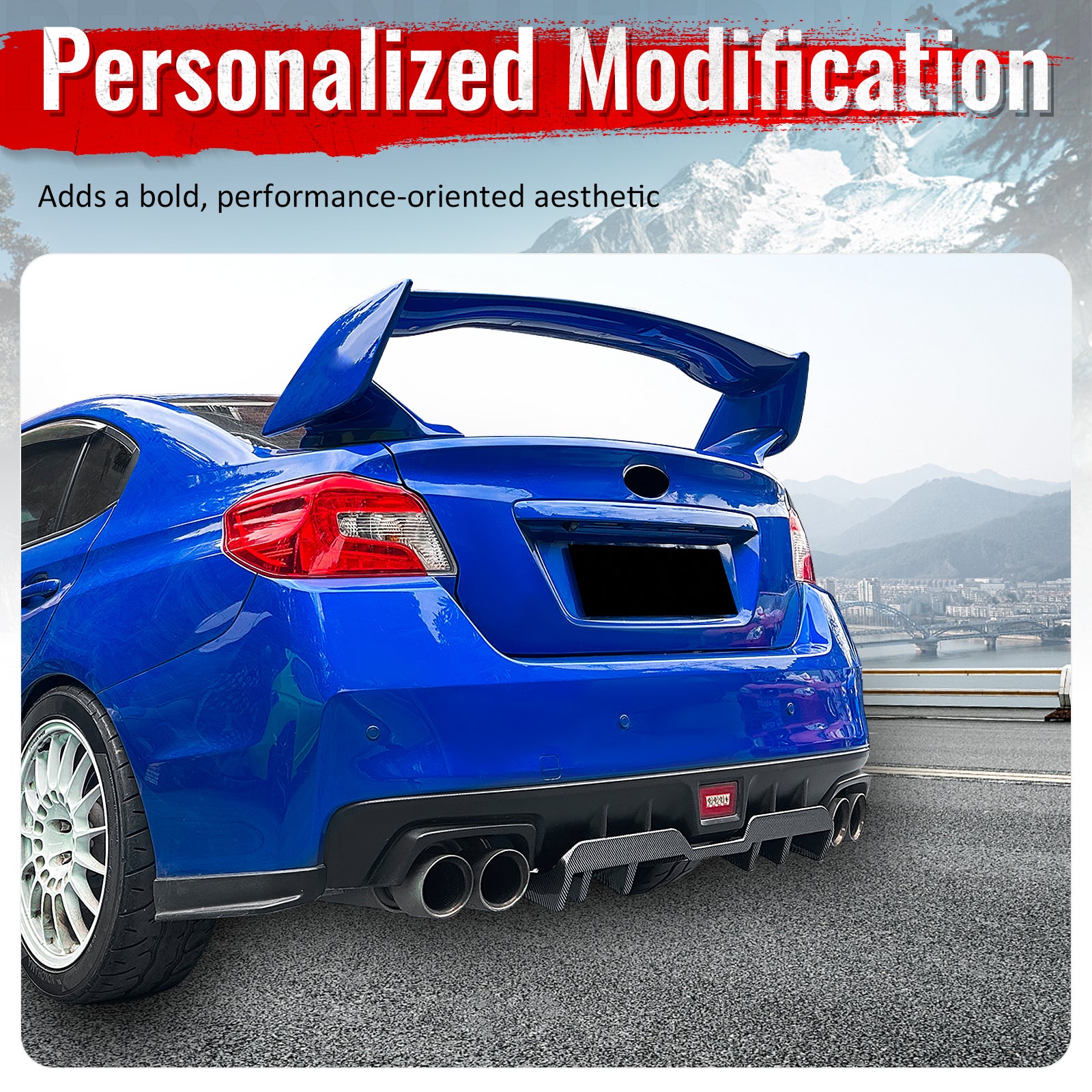 Fits 15-21 Subaru WRX HT Style 4-Fin Rear Bumper Diffuser ABS Carbon Fiber Print