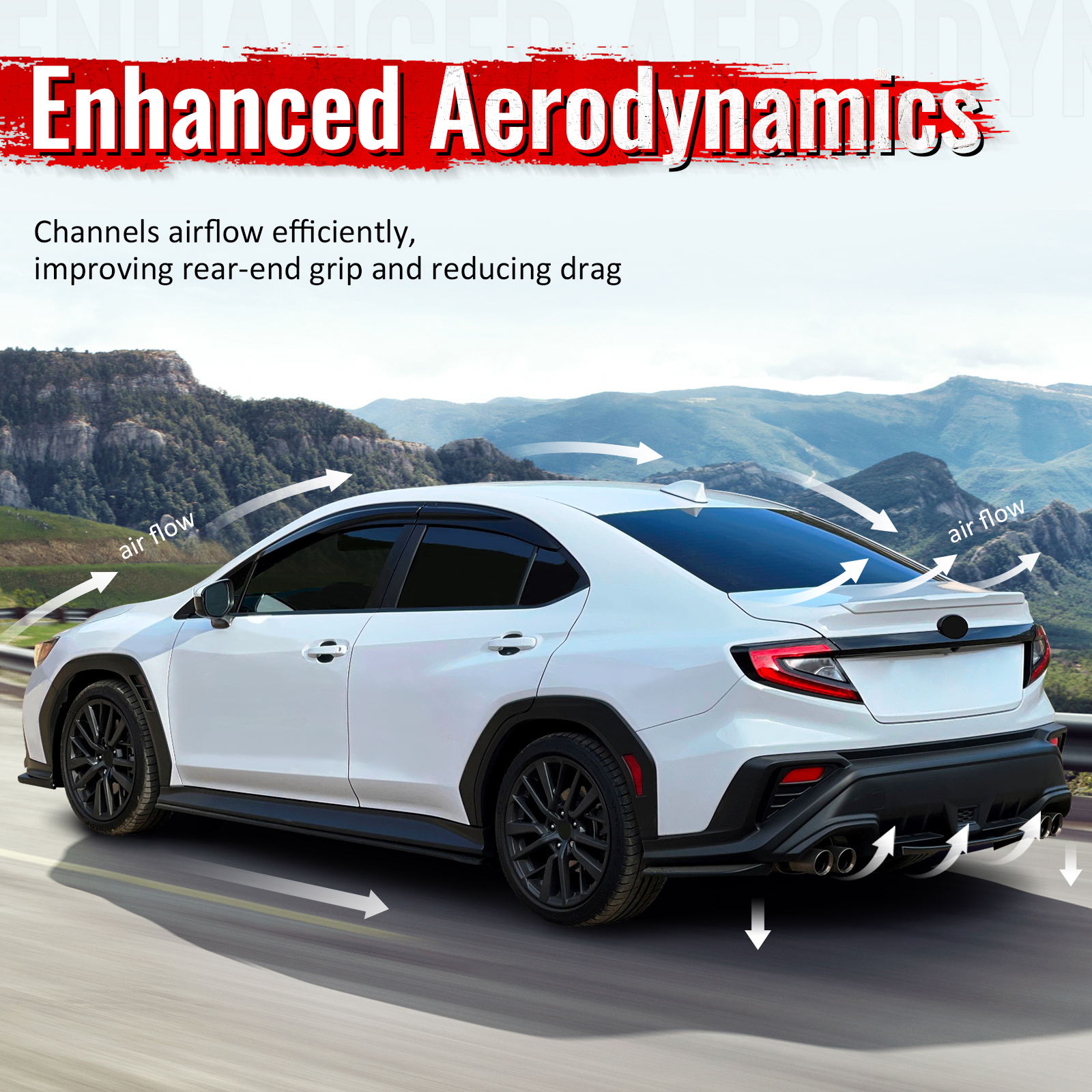 Fits 15-21 Subaru WRX HT Style Rear Bumper Diffuser Lip W/ 4-Fin ABS Gloss Black