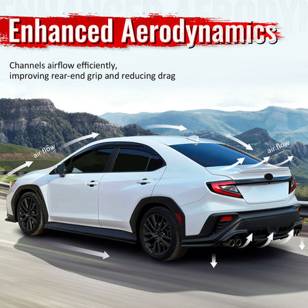 Fits 15-21 Subaru WRX HT Style Rear Bumper Diffuser Lip W/ 4-Fin ABS Gloss Black