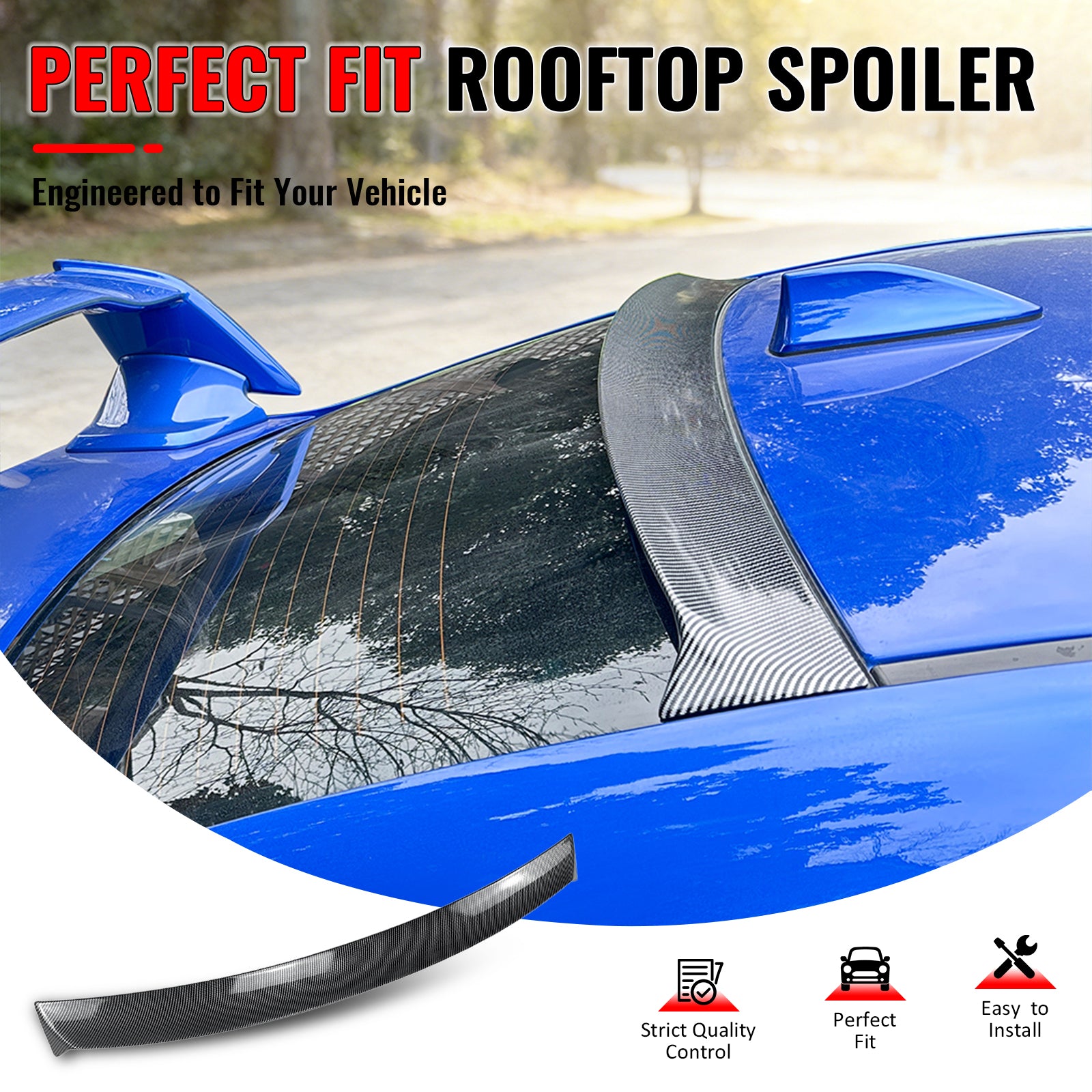 IKON MOTORSPORTS, Rear Window Roof Spoiler Compatible with 2015-2021 Subaru WRX & WRX STI, IKON Style Carbon Fiber Print ABS Plastic Add-on Top Roofline Windshield Visor Spoiler Wing