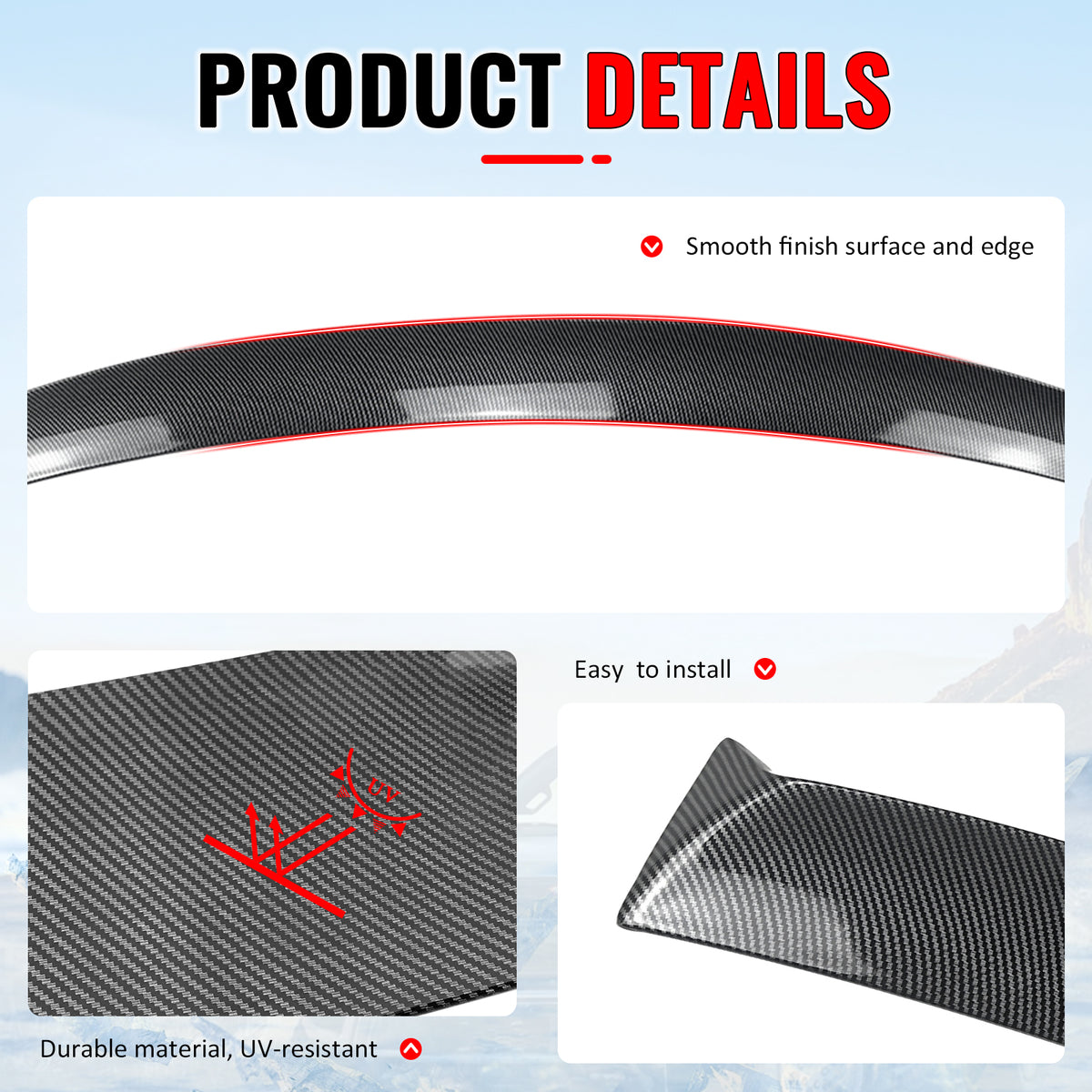 Fits 15-21 Subaru WRX IKON Carbon Fiber Print Rear Window Roof Spoiler Wing ABS
