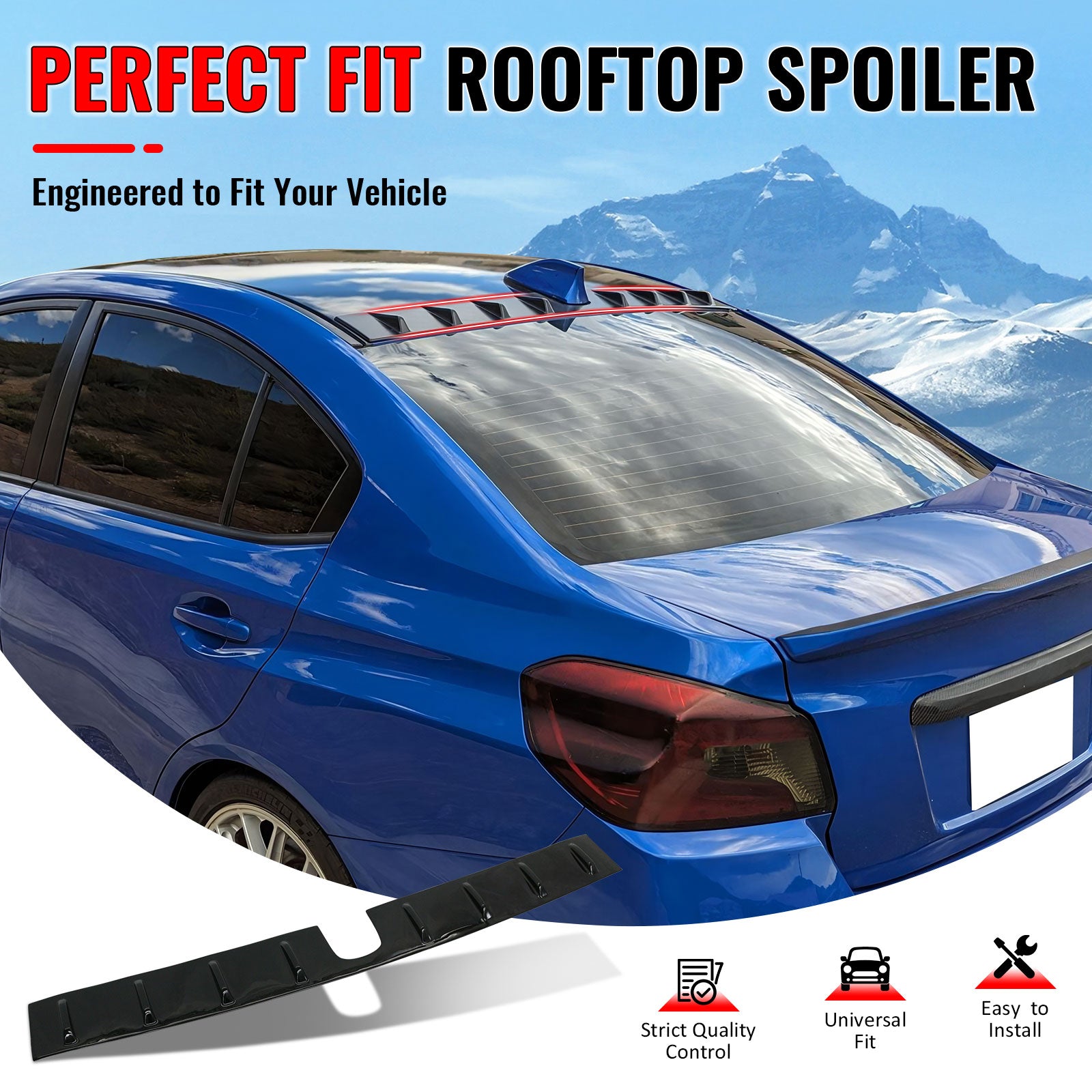 IKON MOTORSPORTS, Rear Window Roof Spoiler Compatible with 2015-2021 Subaru WRX STI & 2012-2016 Impreza Sedan, Vortex OE Style Gloss Black PP Add-on Top Roofline Windshield Visor Spoiler Wing