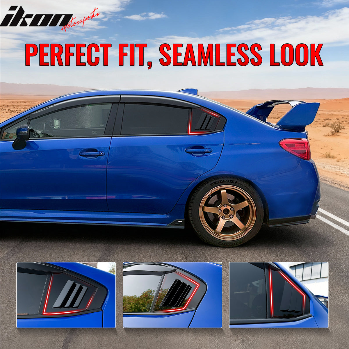 Fits 15-21 Subaru WRX IKON Style Side Window Louvers Vent Covers Gloss Black ABS