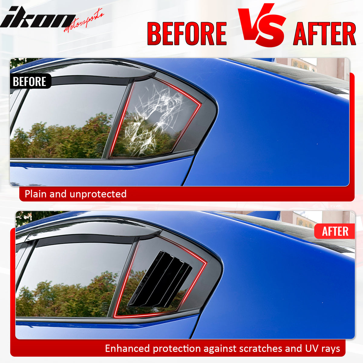 Fits 15-21 Subaru WRX IKON Style Side Window Louvers Vent Covers Gloss Black ABS