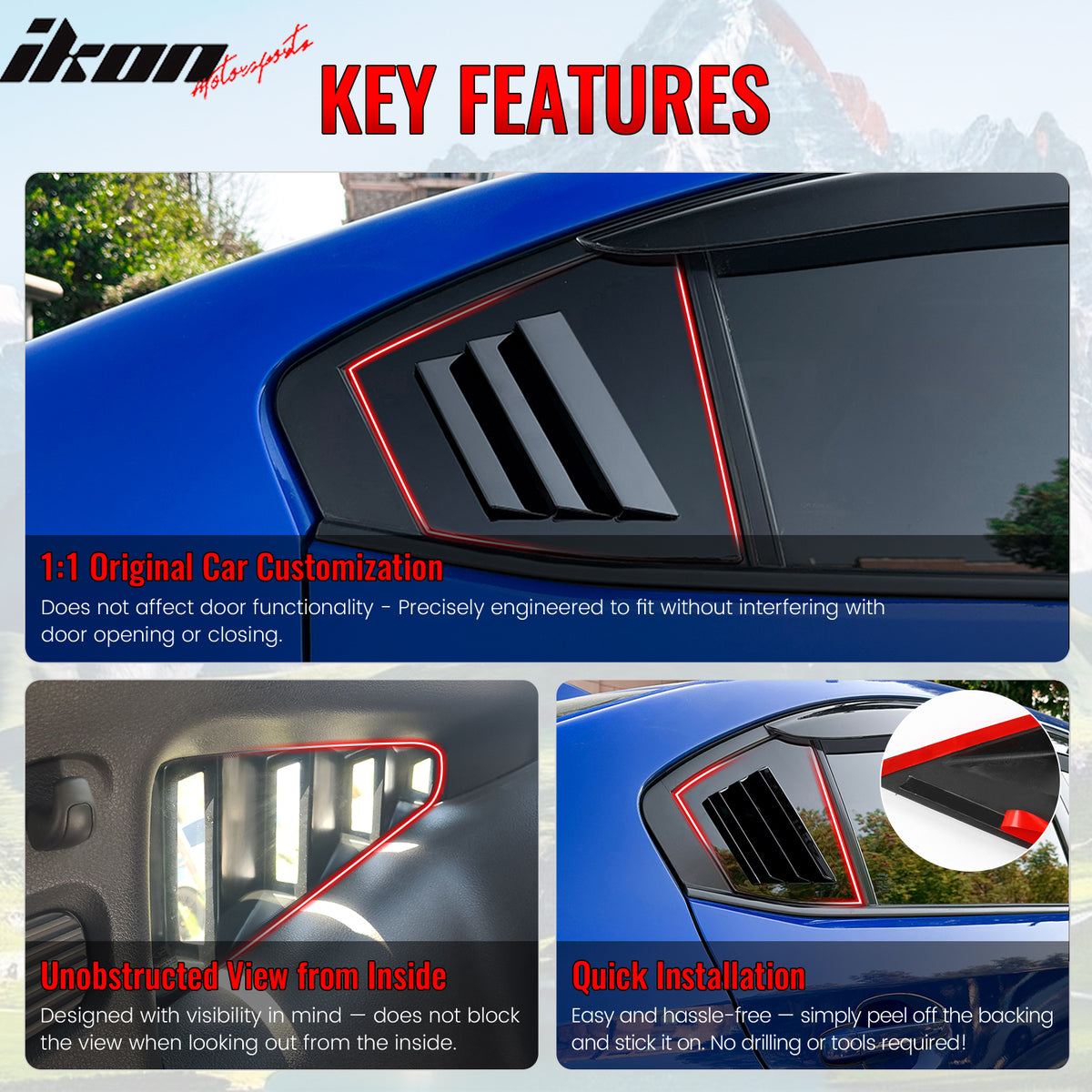 Fits 15-21 Subaru WRX IKON Style Side Window Louvers Vent Covers Gloss Black ABS