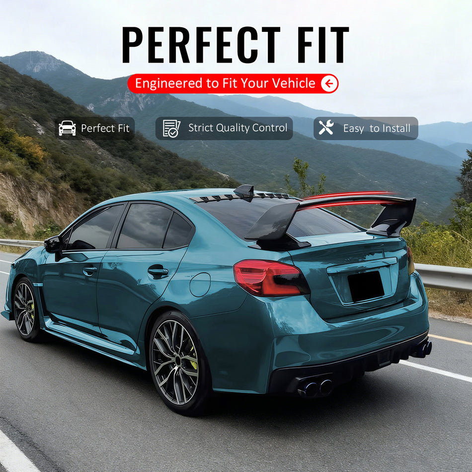 IKON MOTORSPORTS, Trunk Spoiler Compatible with 2012-2016 Subaru Impreza & 2015-2021 WRX STI, STI Style Carbon Fiber Print ABS Plastic Rear Trunk Lid Spoiler Wing Lip 5PCS