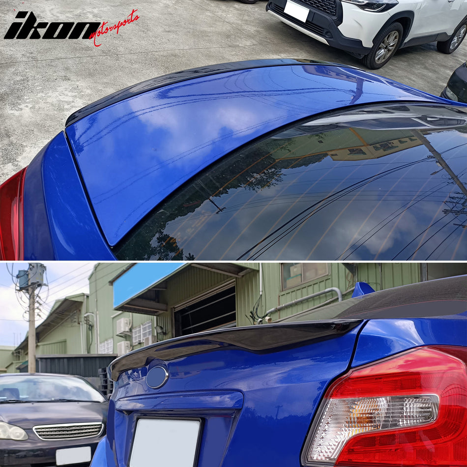 IKON MOTORSPORTS, Trunk Spoiler Compatible with 2012-2016 Subaru Impreza Sedan Except WRX & 2015-2021 WRX/WRX STI, D2 Style Painted Gloss Black ABS Plastic Rear Trunk Lid Spoiler Wing Lip