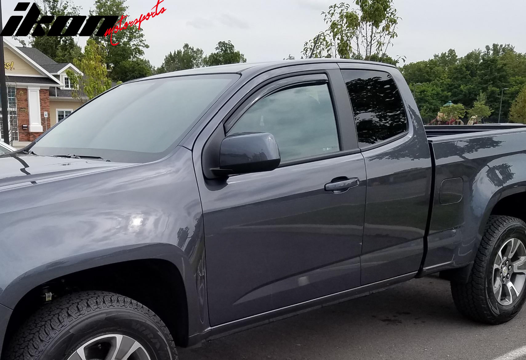 IKON MOTORSPORTS In Channel Window Visors Compatible with 2015-2022 Chevrolet Colorado & GMC Canyon Extended Cab, Acrylic Smoke/Tinted Rain Guards, Side Window Wind Deflectors 2PCS