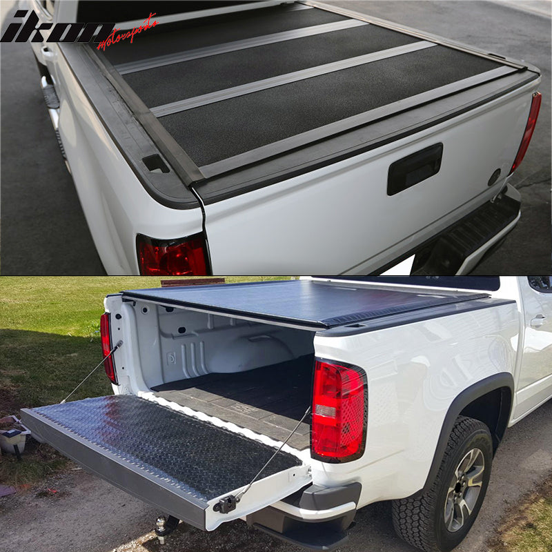 IKON MOTORSPORTS, Tailgate Protector Compatible with 2015-2022 Chevrolet Colorado & GMC Canyon, PP Matte Black Tailgate Cover Moulding Cap Trim Protector