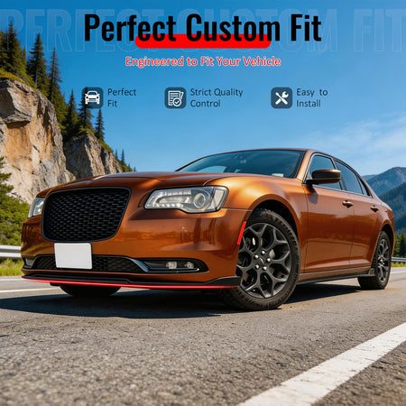 IKON MOTORSPORTS Front Bumper Lip, Compatible with 2015-2023 Chrysler 300 Base, IKON Style Carbon Fiber Print PP Polypropylene Add-on Air Dam Chin Spoiler Protector Splitter 3PCS
