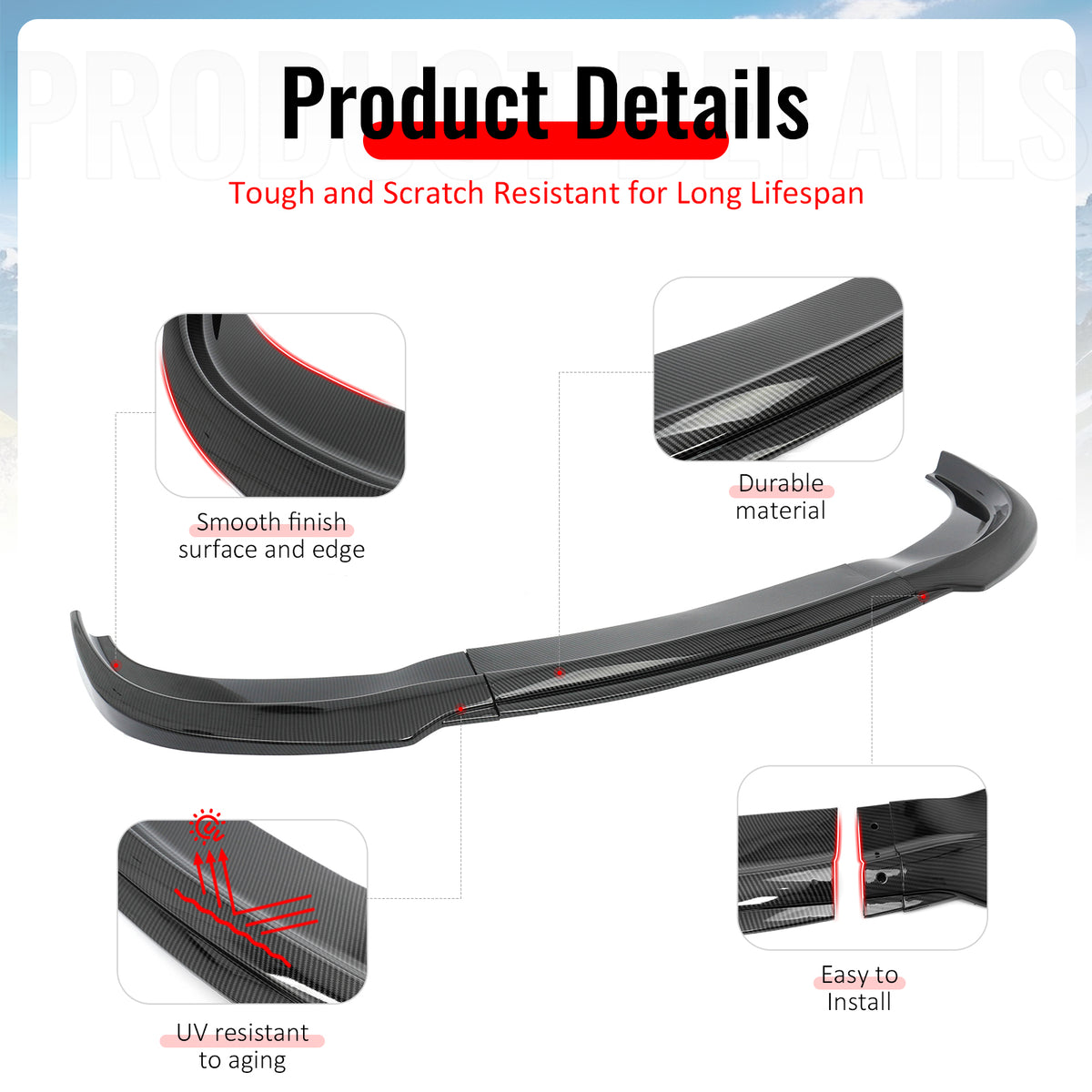 Fits 15-23 Chrysler 300 Base IKON PP Front Bumper Lip Spoiler Carbon Fiber Print