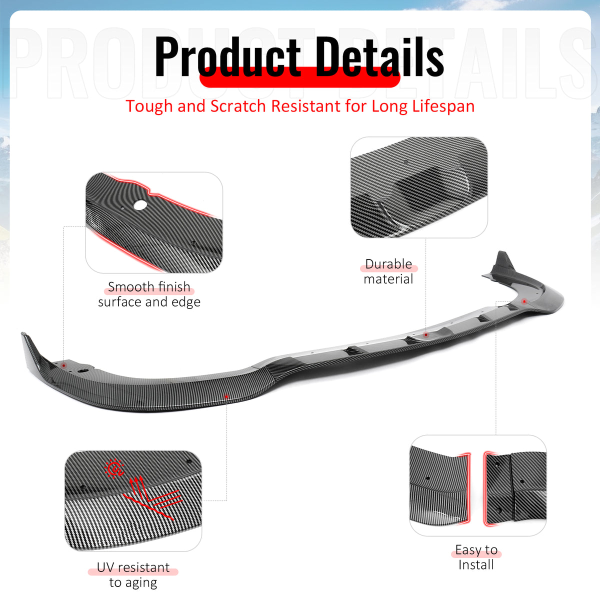 IKON MOTORSPORTS Front Bumper Lip, Compatible with 2015-2023 Chrysler 300, SRT Style ABS Injection Add-on Air Dam Chin Spoiler Protector Splitter 3PCS