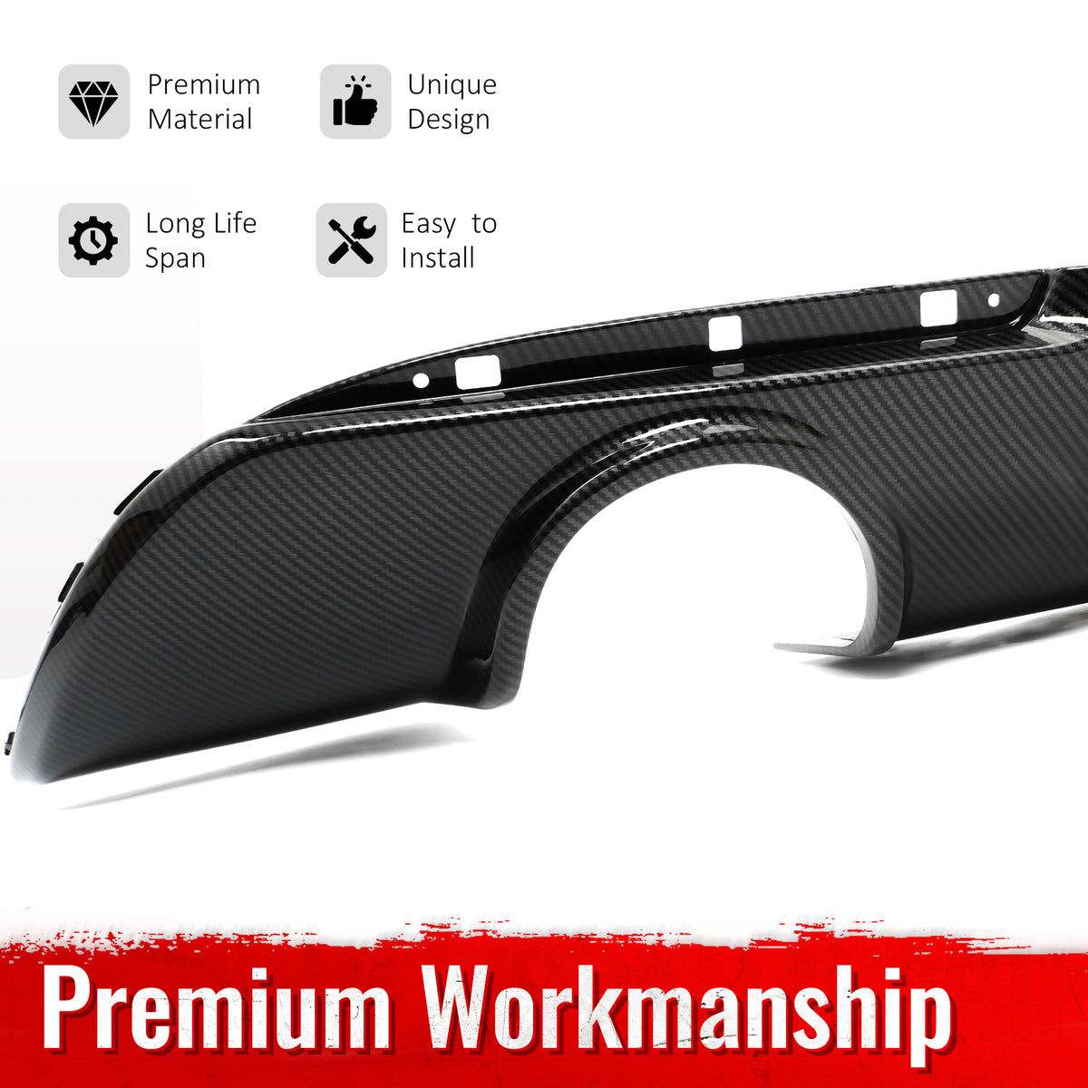 Fits 15-23 Chrysler 300 C Style Rear Bumper Lip Diffuser PP Carbon Fiber Print