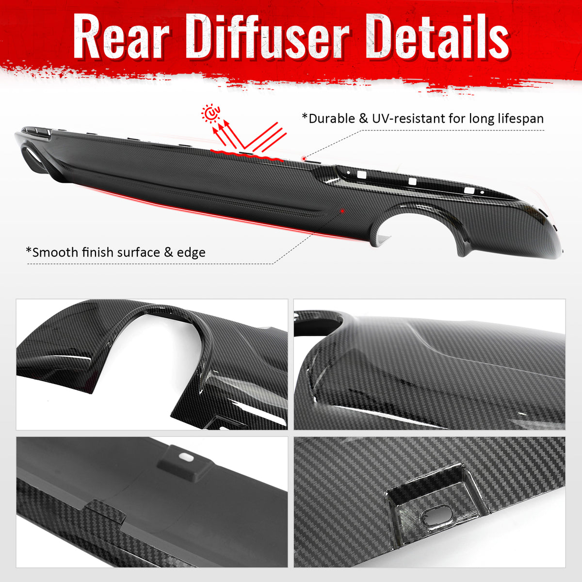 Fits 15-23 Chrysler 300 C Style Rear Bumper Lip Diffuser PP Carbon Fiber Print