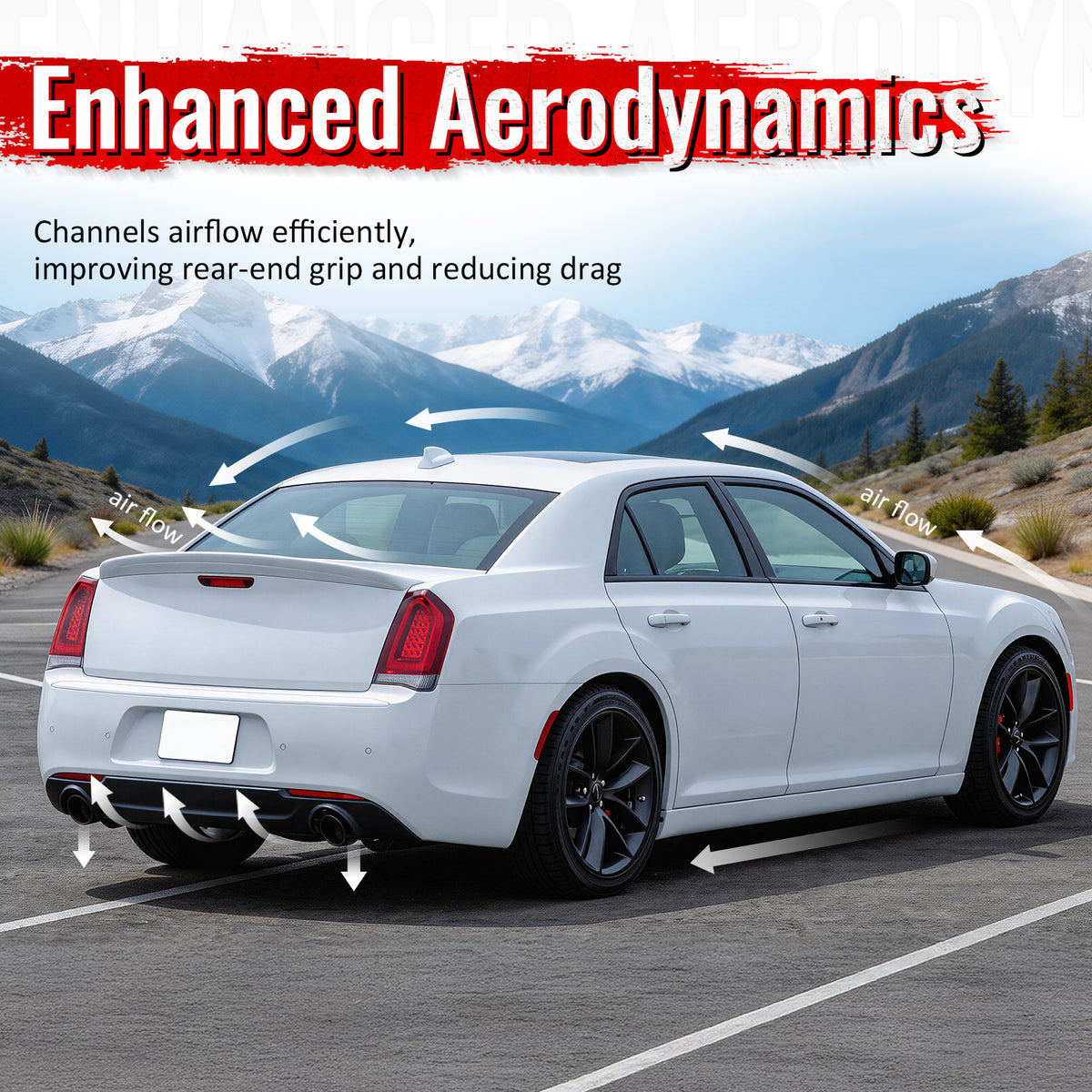 Fits 15-23 Chrysler 300 Base SRT C Style Rear Bumper Lip Diffuser PP Gloss Black