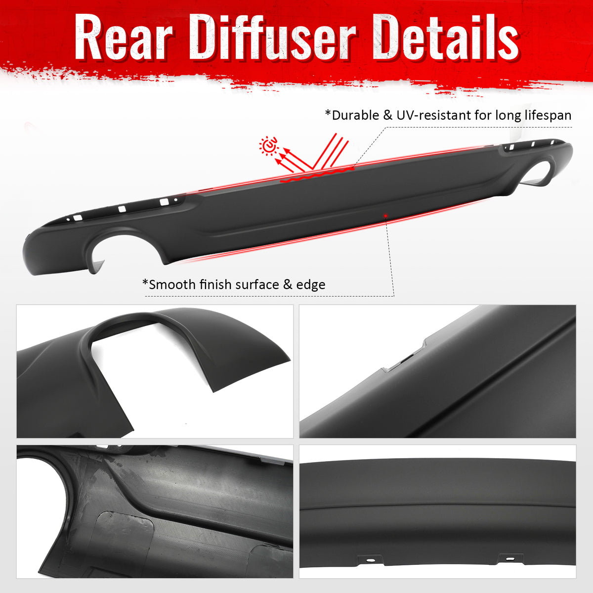Fits 15-23 Chrysler 300 Base SRT C Style Rear Bumper Lip Diffuser PP Matte Black