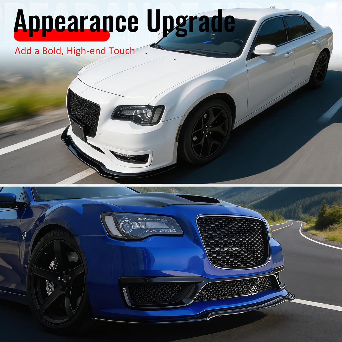 Fits 15-23 Chrysler 300 SRT IKON PP Front Bumper Lip Chin Spoiler Gloss Black