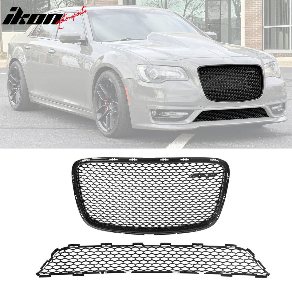 2015-2023 Chrysler 300 Gloss Black SRT Style Upper + Lower Grilles ABS