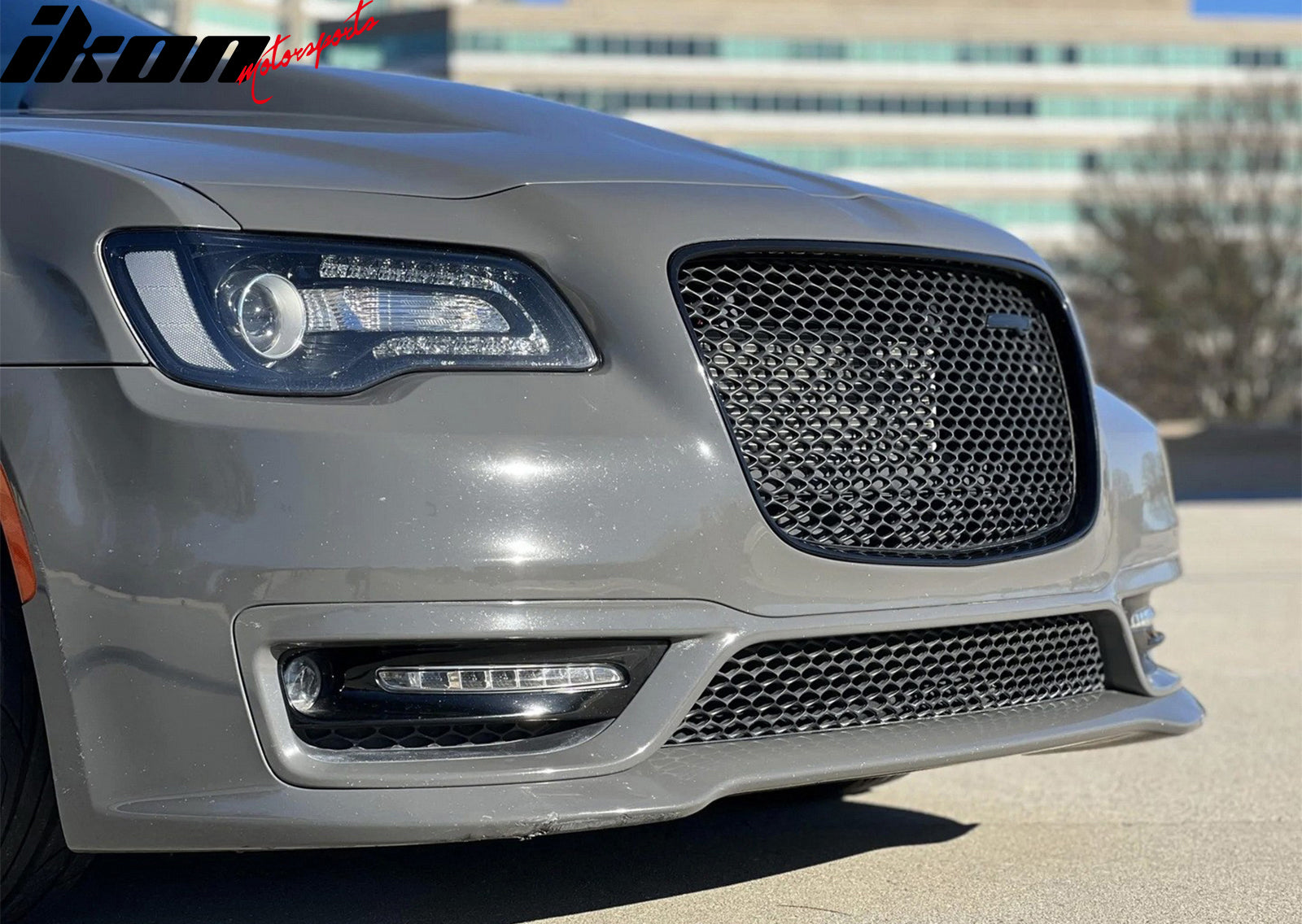 Fits 15-23 Chrysler 300 SRT Style Front Bumper Upper + Lower Grilles Gloss Black