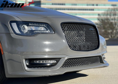 Fits 15-23 Chrysler 300 SRT Style Front Bumper Upper + Lower Grilles Gloss Black