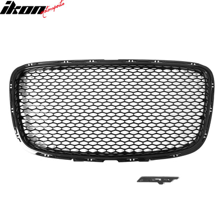 Fits 15-23 Chrysler 300 SRT Style Front Bumper Upper + Lower Grilles Gloss Black