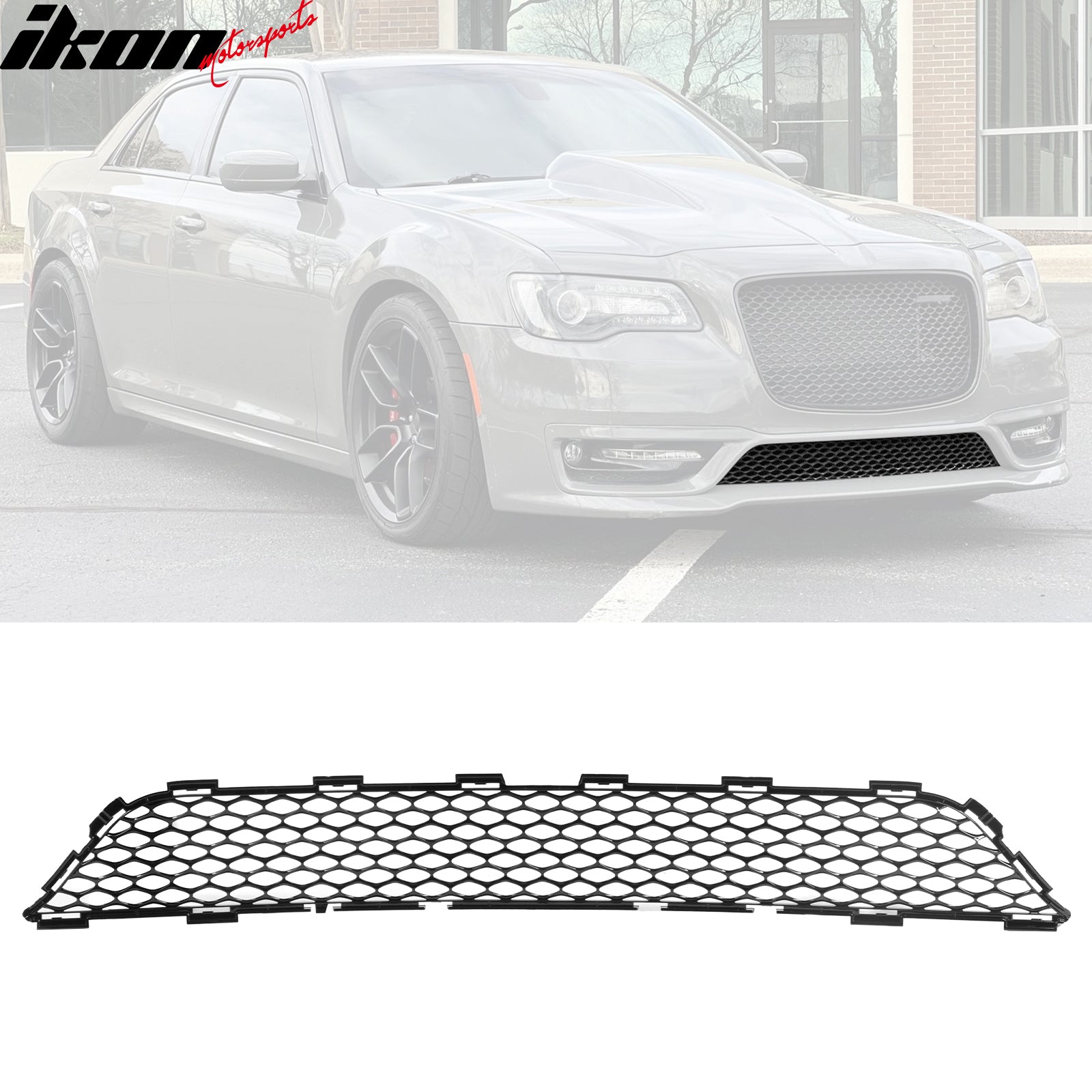 Fits 15-23 Chrysler 300 SRT Style Front Bumper Upper + Lower Grilles Gloss Black