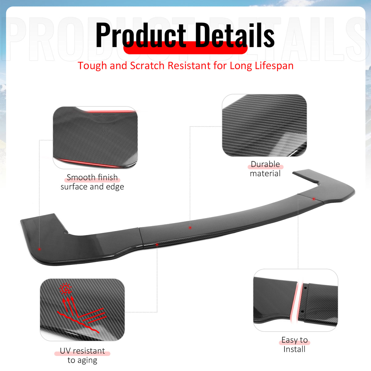 For 15-23 Challenger Hellcat PP Front Bumper Lip Chin Spolier Carbon Fiber Print