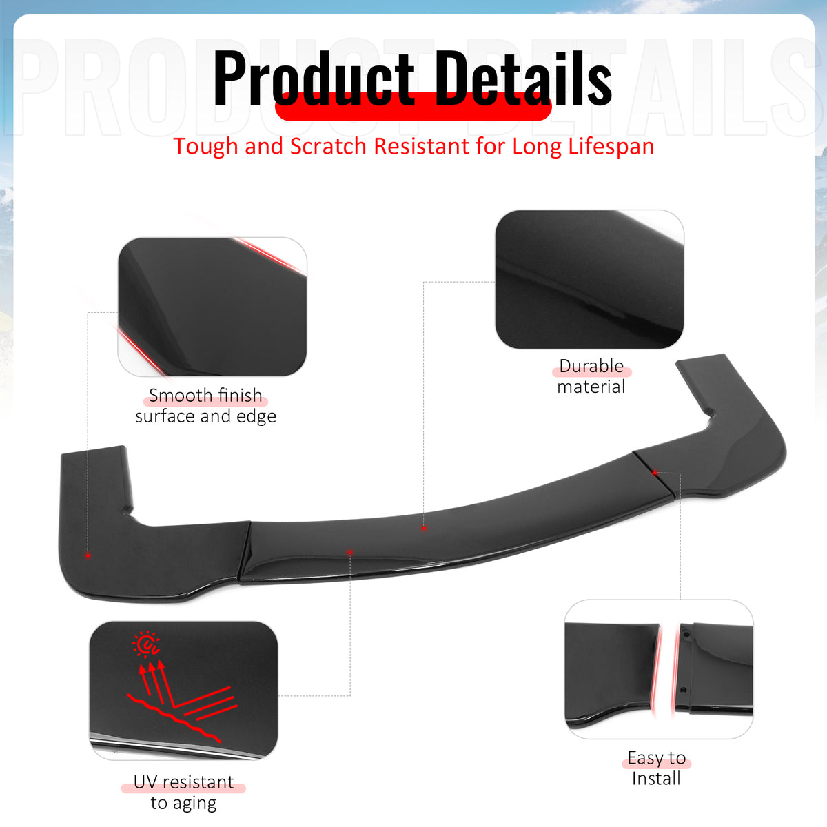 Fits 15-23 Dodge Challenger Hellcat PP Front Bumper Lip Chin Spolier Gloss Black