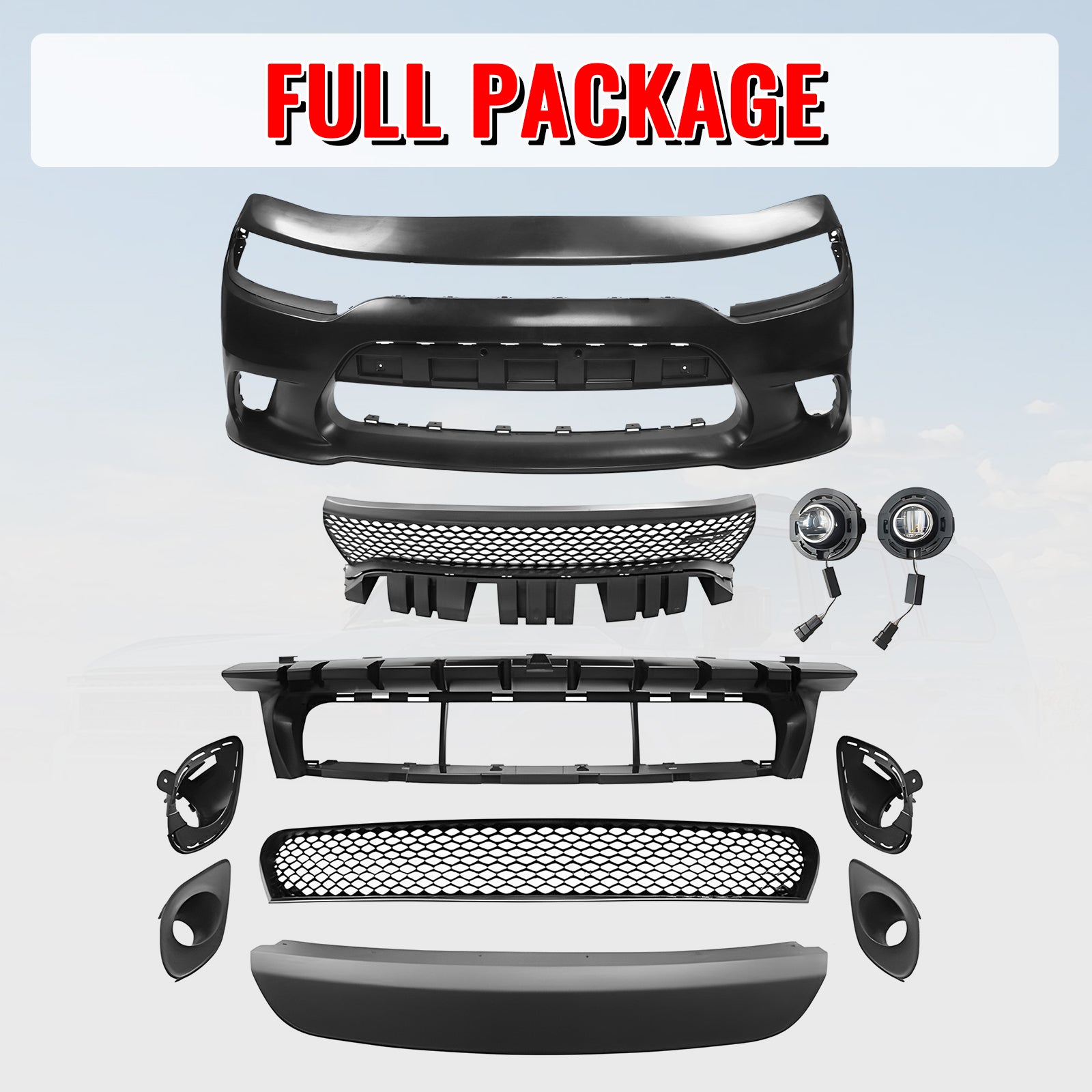 Fits 15-23 Dodge Charger SRT Hellcat Style Front Bumper Cover W/Fog Lamps PP