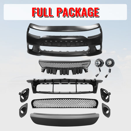 Fits 15-23 Dodge Charger SRT Hellcat Style Front Bumper Cover W/Fog Lamps PP