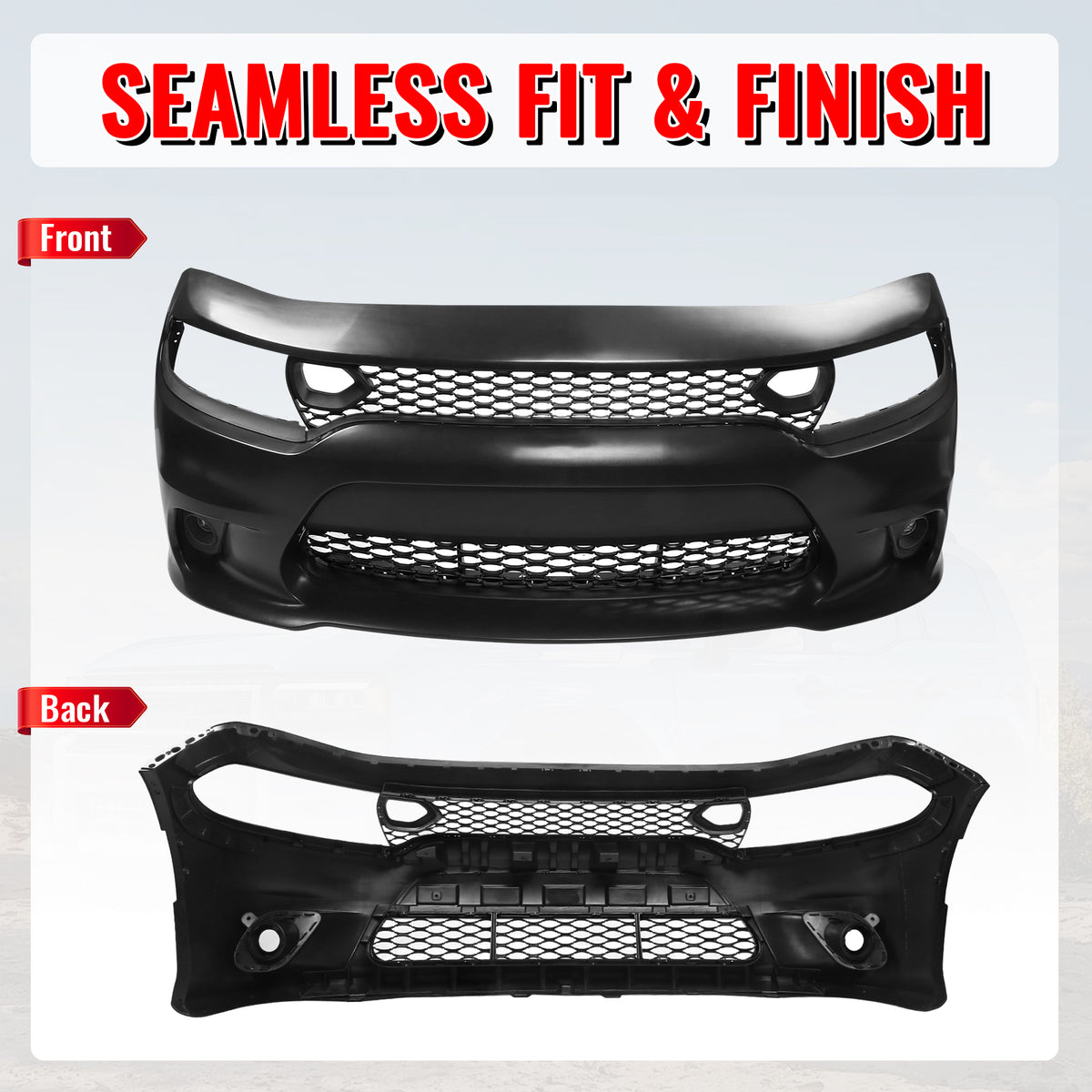 Fits 15-23 Dodge Charger 19 SRT Hellcat Style Front Bumper Cover W/Fog Lamps PP