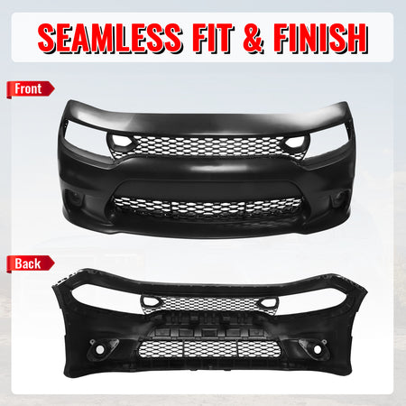 Fits 15-23 Dodge Charger 19 SRT Hellcat Style Front Bumper Cover W/Fog Lamps PP