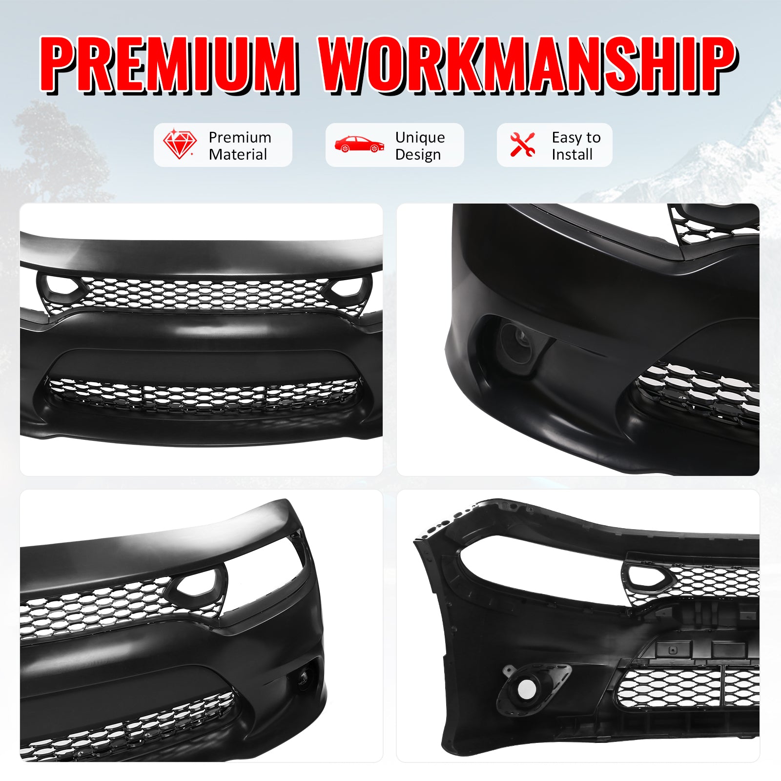 Fits 15-23 Dodge Charger 19 SRT Hellcat Style Front Bumper Cover W/Fog Lamps PP