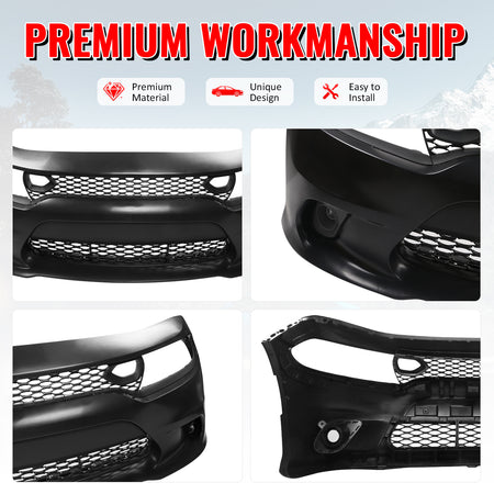 Fits 15-23 Dodge Charger 19 SRT Hellcat Style Front Bumper Cover W/Fog Lamps PP