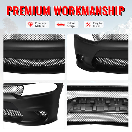 Fits 15-23 Dodge Charger SRT Hellcat Style Front Bumper Cover W/Fog Light Grille