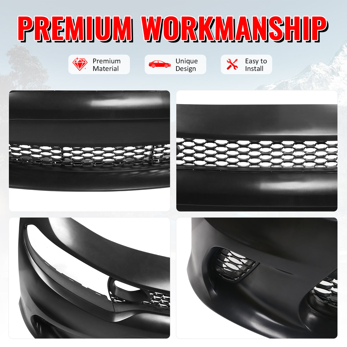 Fits 15-23 Dodge Charger SRT Hellcat Style Front Bumper W/Foglight Grille&Insert