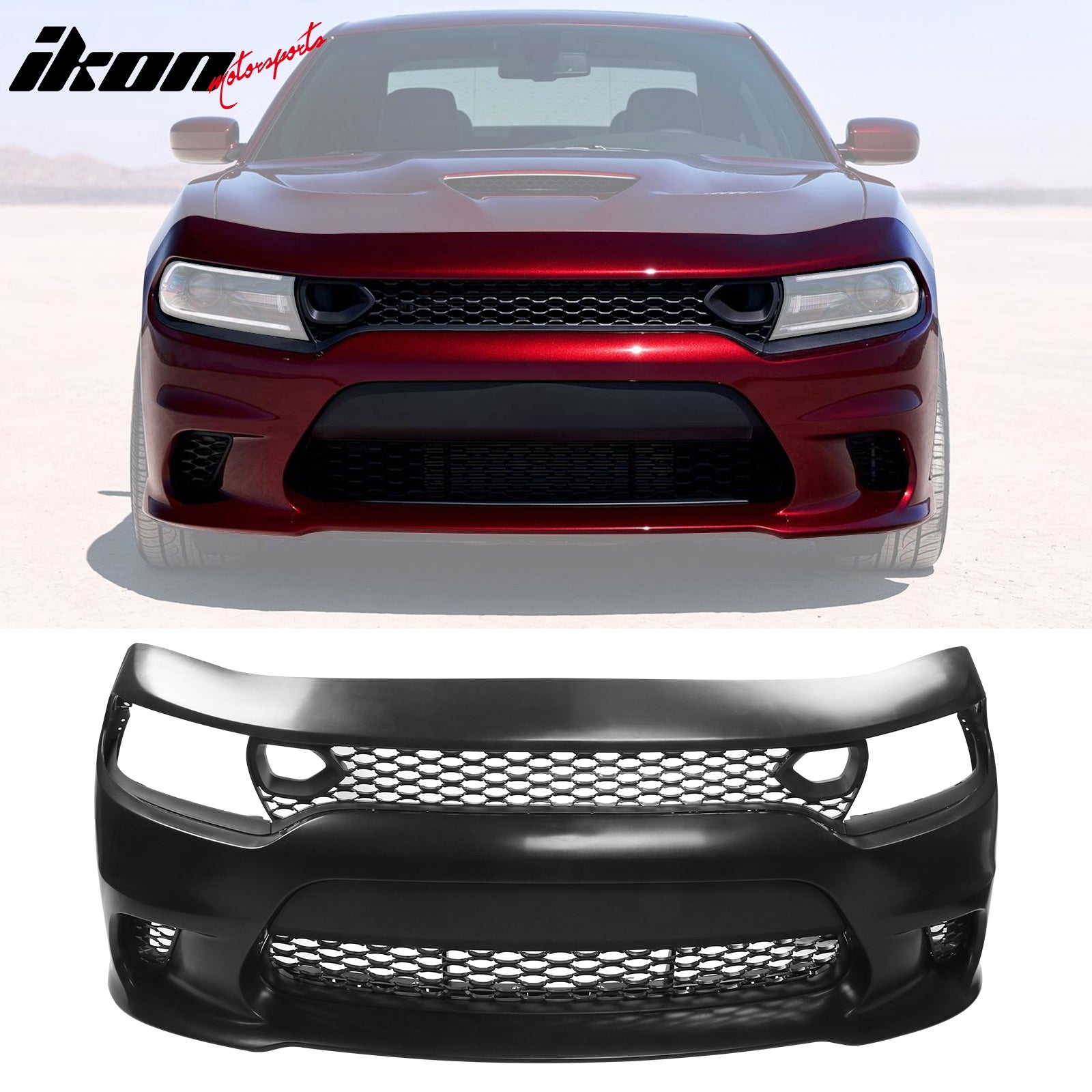 Fits 15-23 Dodge Charger SRT Hellcat Style Front Bumper W/Foglight Grille&Insert