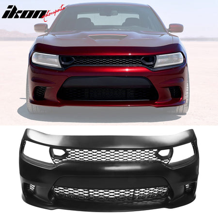 Fits 15-23 Dodge Charger SRT Hellcat Style Front Bumper W/Foglight Grille&Insert