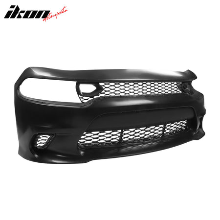 Fits 15-23 Dodge Charger SRT Hellcat Style Front Bumper W/Foglight Grille&Insert