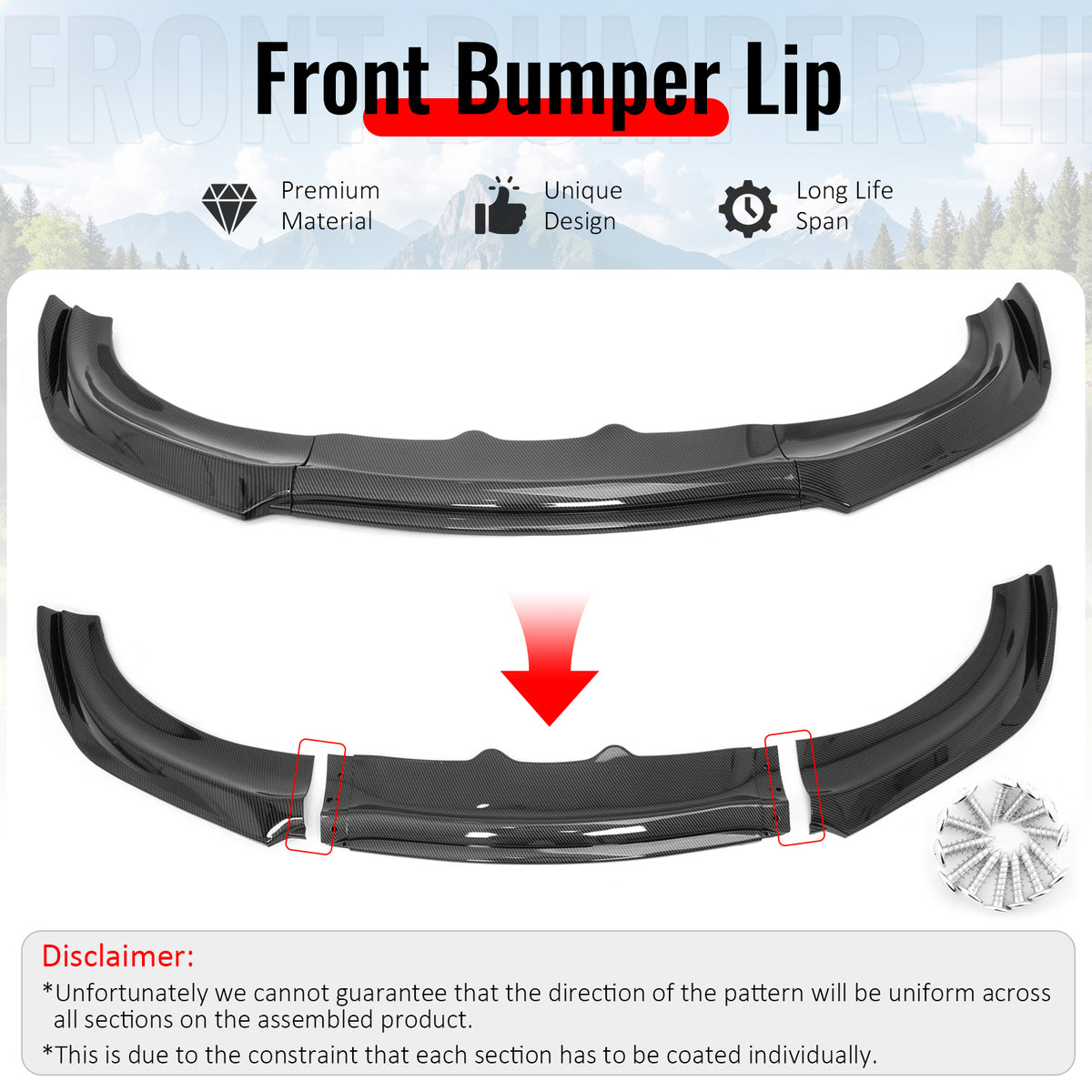 Fits 15-23 Dodge Charger IKON V2 Front Bumper Lip Spoiler Carbon Fiber Print PP