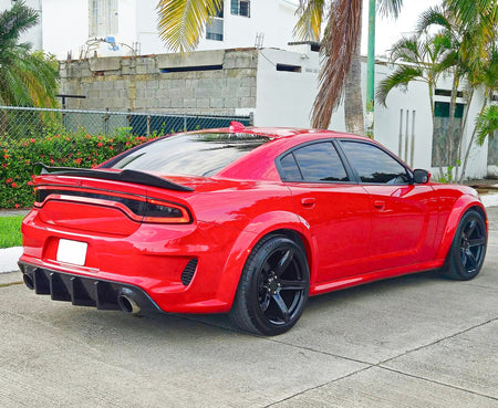 Fits 15-23 Dodge Charger Widebody Whole Bumper Carbon Look Diffuser Kits W/ LED
